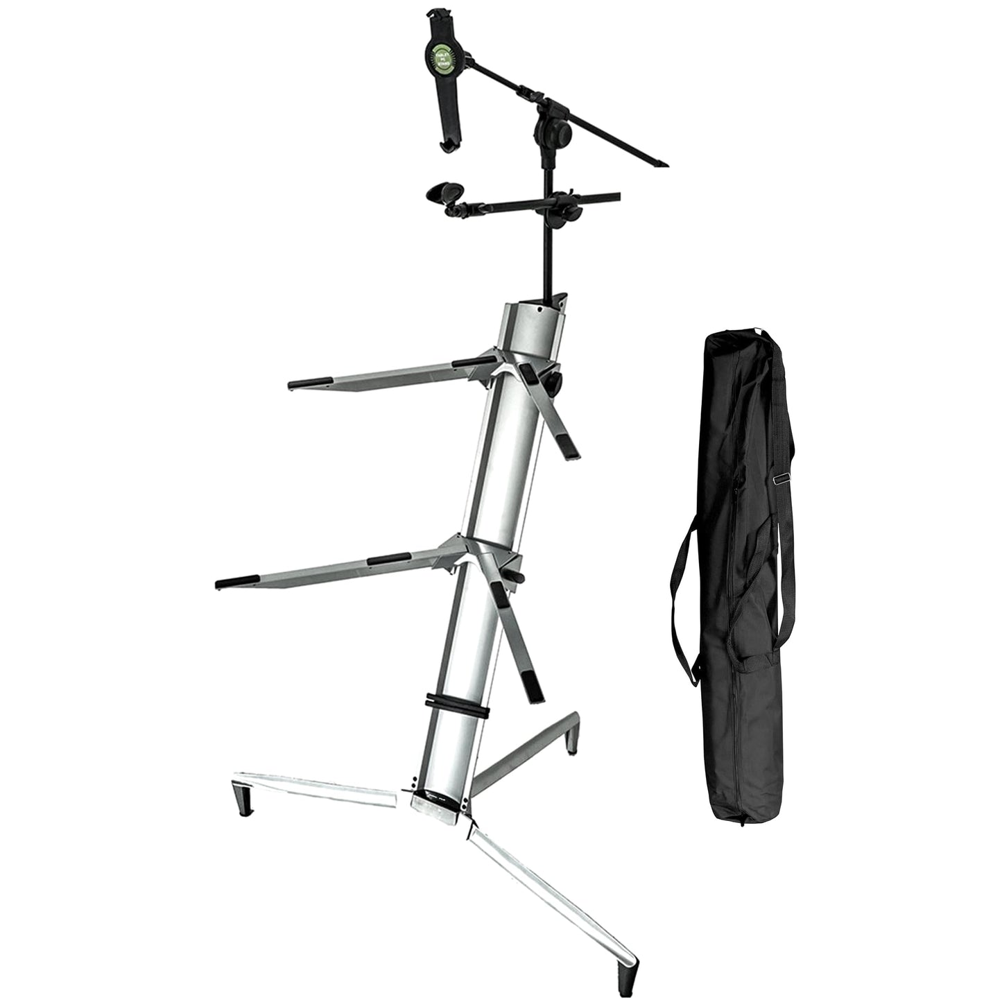 Microphone stand with carrying bag on a white background