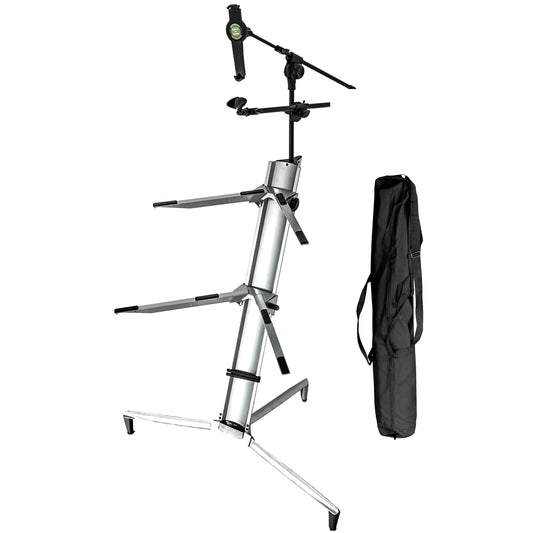 Microphone stand with carrying bag on a white background