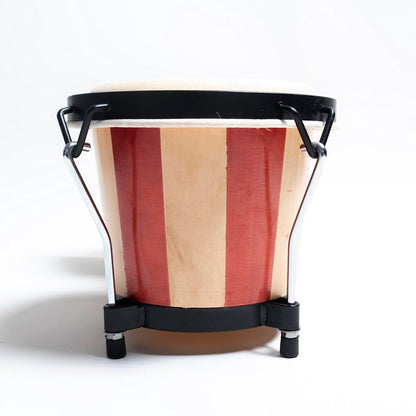 Softline Pro SP-BNG-RNT Bongo Drum Set with Tuning Wrench & Padded Professional Wooden Percussion Instrument for Beginner Adults Kids - Natural Skin (Red Stripe - Normal)