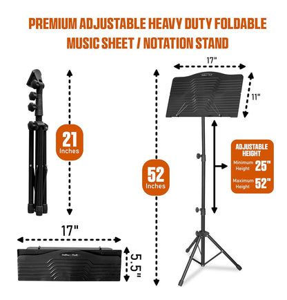 Softline Pro Music Stand, Portable & Foldable Professional Notation Stand with Light and Bag, Tabletop Music Book Stand for Guitar, Ukulele, Violin Players (SP-ABSP-FMUS-KIT)