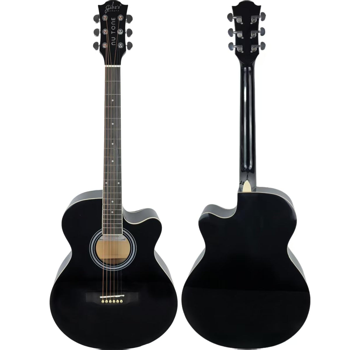 Gibz's Guitars NU TONE Series 40” Acoustic-Electric Guitar Full-Size Cutaway Body Linden Wood Construction Built-in Pickup Adjustable Truss Rod Smooth Playability with Zipper Gig Bag- GNT40 (GNT40-BK)