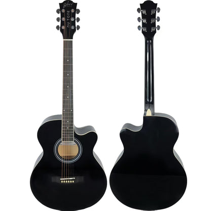 Gibz's Guitars NU TONE Series 40” Acoustic-Electric Guitar Full-Size Cutaway Body Linden Wood Construction Built-in Pickup Adjustable Truss Rod Smooth Playability with Zipper Gig Bag- GNT40 (GNT40-BK)