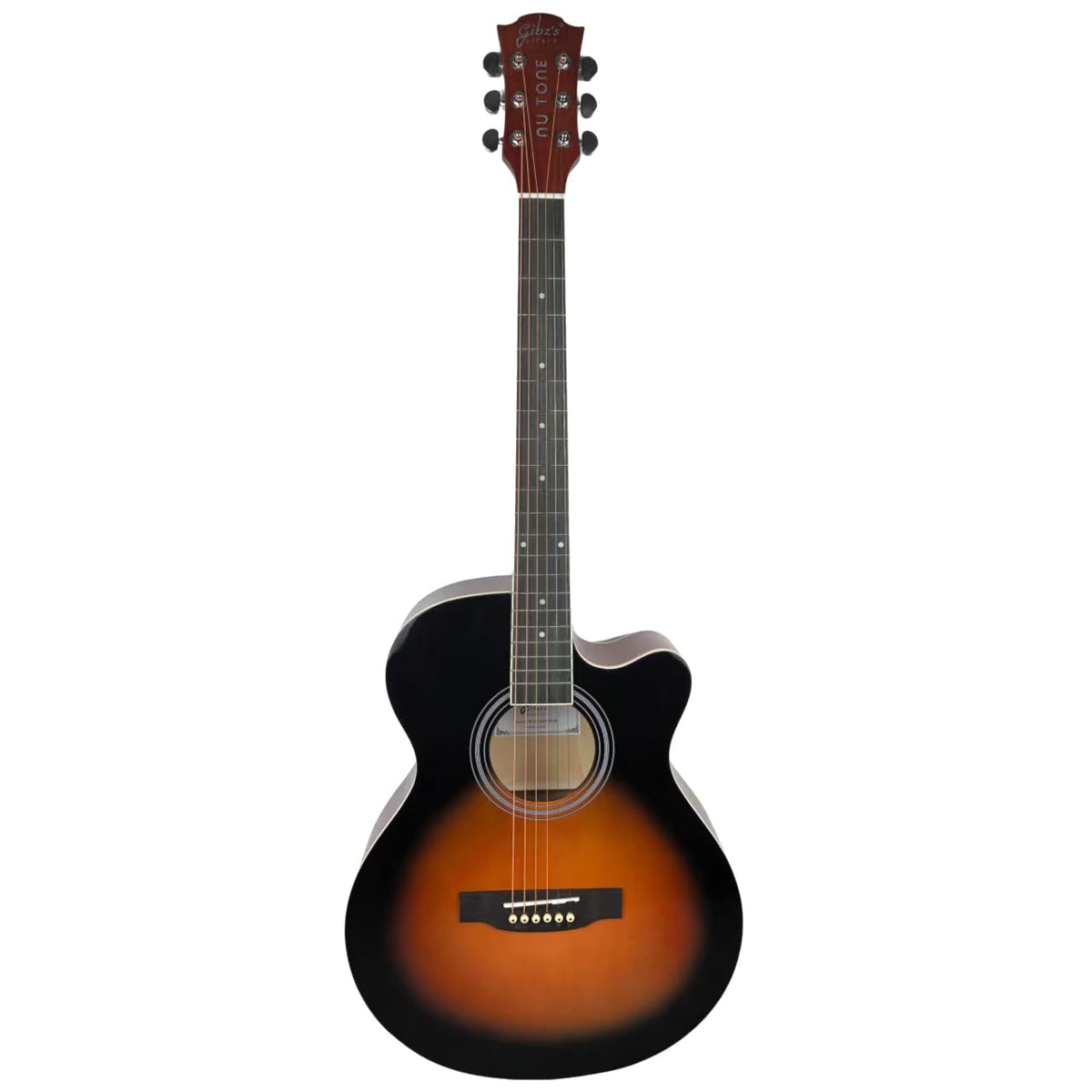 Gibz's Guitars NU TONE Series 40” Acoustic-Electric Guitar Full-Size Cutaway Body Linden Wood Construction Built-in Pickup Adjustable Truss Rod Smooth Playability with Zipper Gig Bag- GNT40 (GNT40-SB)