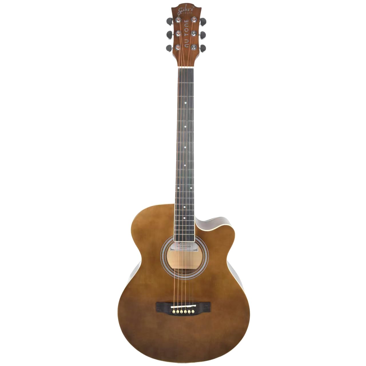 Gibz's Guitars NU TONE Series 40” Acoustic-Electric Guitar Full-Size Cutaway Body Linden Wood Construction Built-in Pickup Adjustable Truss Rod Smooth Playability with Zipper Gig Bag- GNT40 (GNT40-BR)