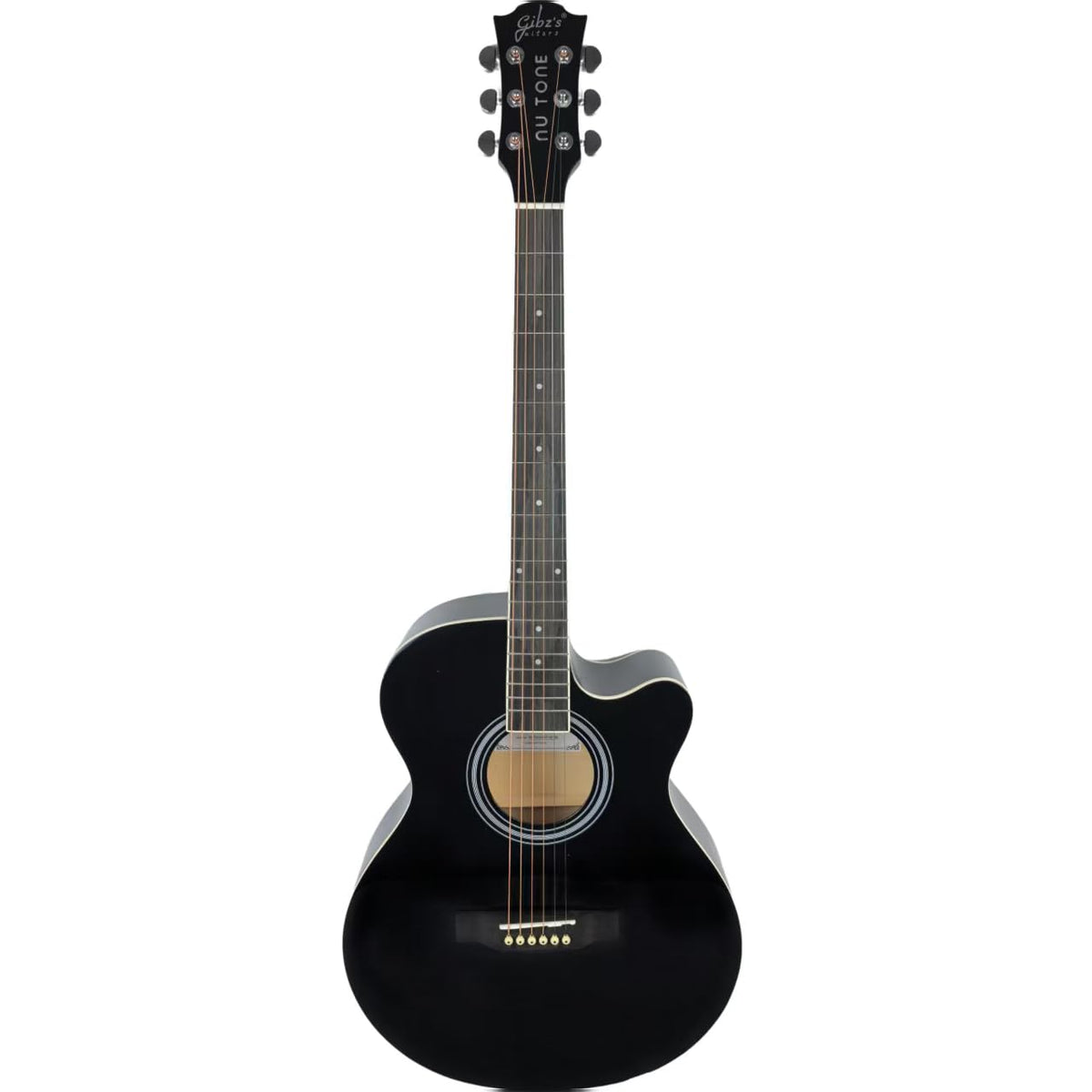 Gibz's Guitars NU TONE Series 40” Acoustic-Electric Guitar Full-Size Cutaway Body Linden Wood Construction Built-in Pickup Adjustable Truss Rod Smooth Playability with Zipper Gig Bag- GNT40 (GNT40-BK)