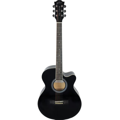 Gibz's Guitars NU TONE Series 40” Acoustic-Electric Guitar Full-Size Cutaway Body Linden Wood Construction Built-in Pickup Adjustable Truss Rod Smooth Playability with Zipper Gig Bag- GNT40 (GNT40-BK)
