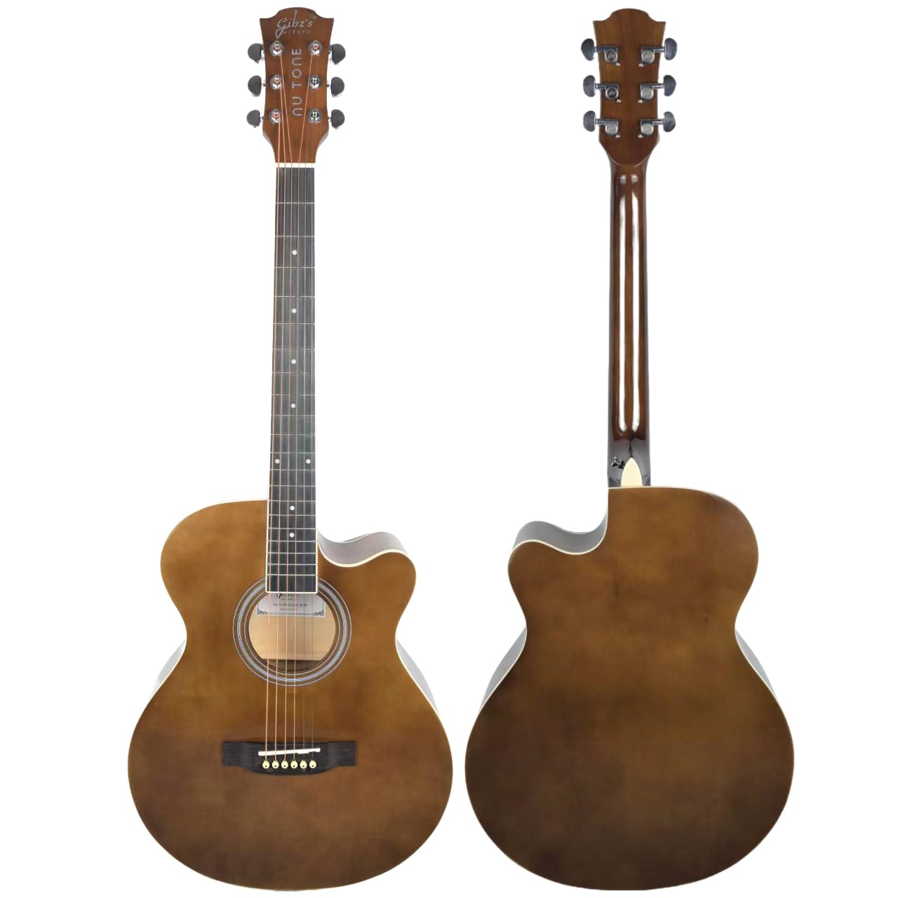 Gibz's Guitars NU TONE Series 40” Acoustic-Electric Guitar Full-Size Cutaway Body Linden Wood Construction Built-in Pickup Adjustable Truss Rod Smooth Playability with Zipper Gig Bag- GNT40 (GNT40-BR)