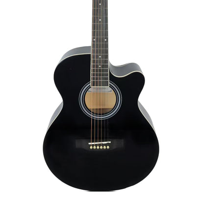 Gibz's Guitars NU TONE Series 40” Acoustic-Electric Guitar Full-Size Cutaway Body Linden Wood Construction Built-in Pickup Adjustable Truss Rod Smooth Playability with Zipper Gig Bag- GNT40 (GNT40-BK)