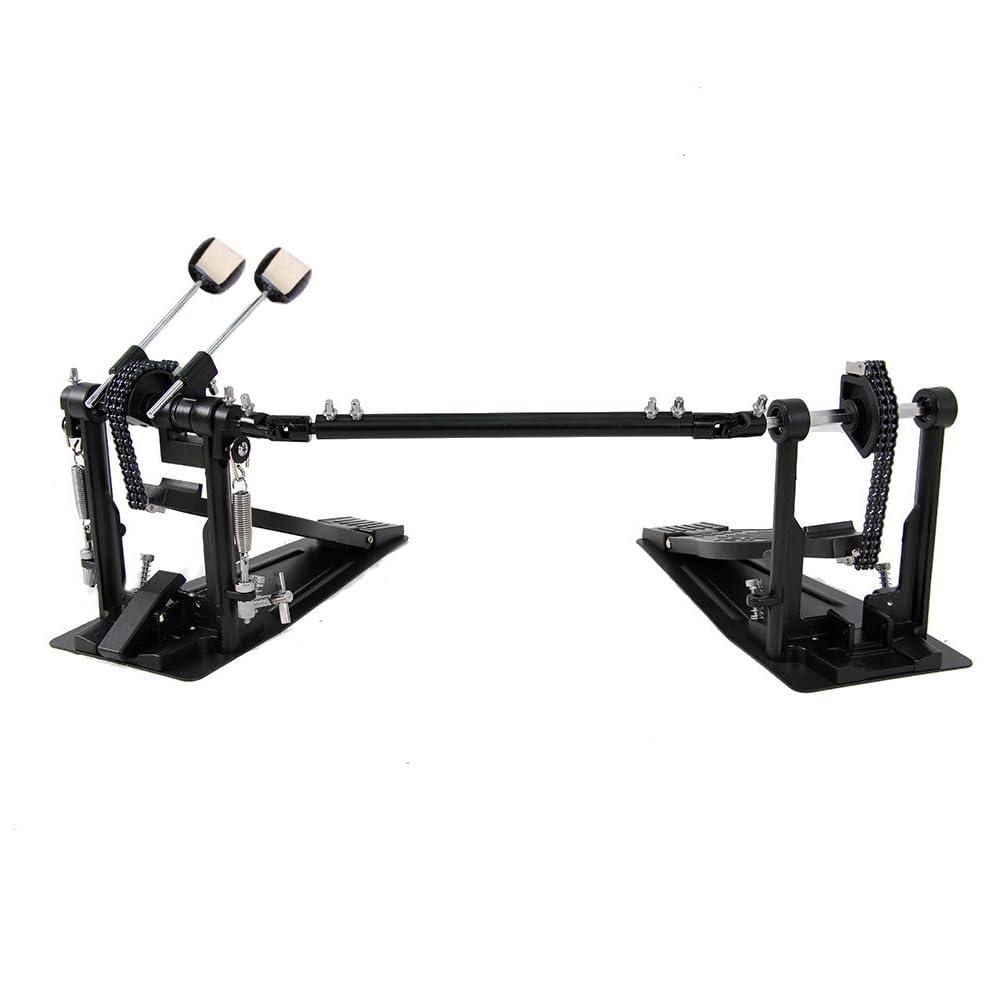 Softline Pro SP D-512 Double Bass Drum Pedal Professional Heavy Duty Double Chain Drive Twin Kick Pedal with Power Glide Cam Coil Spring Adjustable Spring Tension & Non-Slip Base for Drum Kits