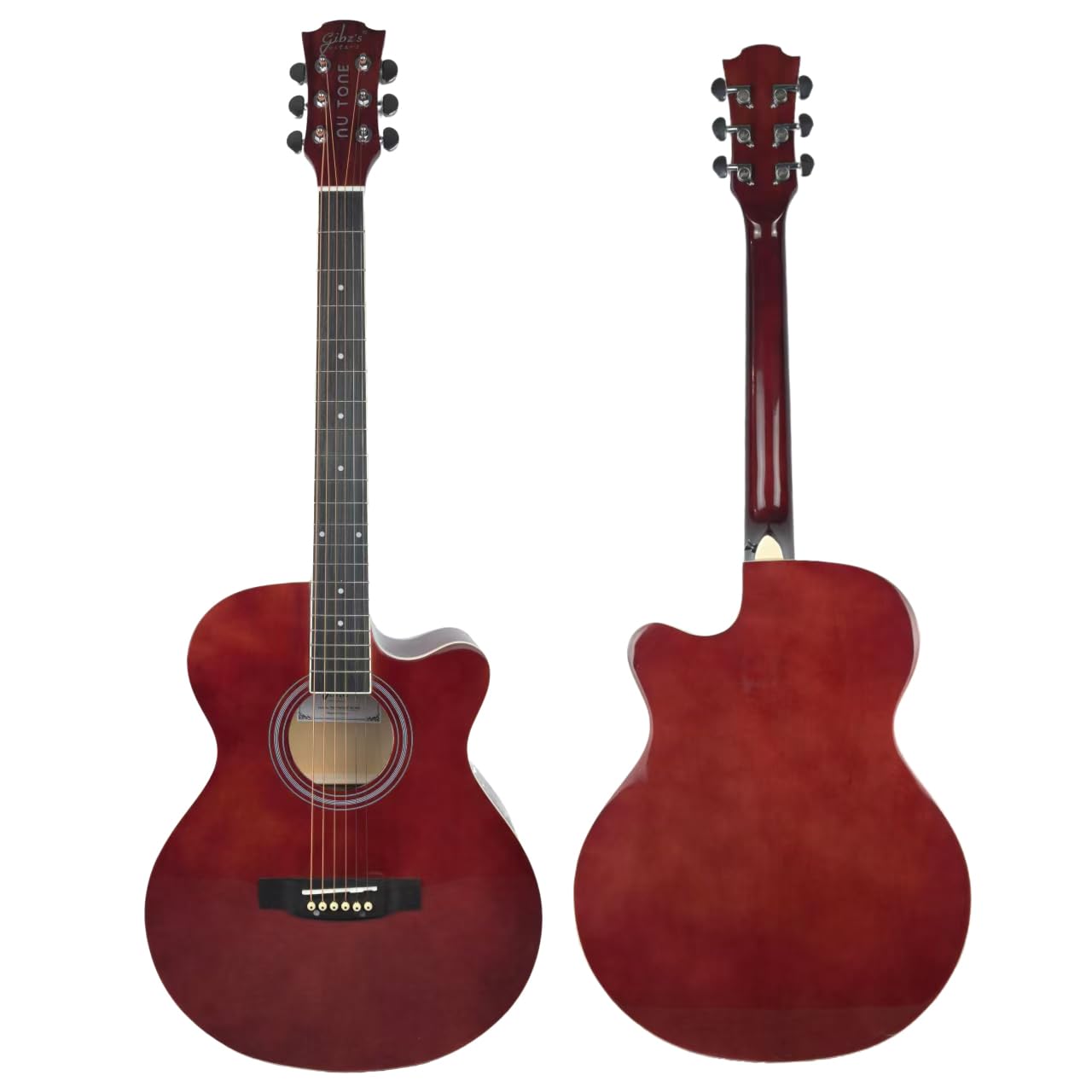 Gibz's Guitars NU TONE Series 40” Acoustic-Electric Guitar Full-Size Cutaway Body Linden Wood Construction Built-in Pickup Adjustable Truss Rod Smooth Playability with Zipper Gig Bag- GNT40 (GNT40-WR)