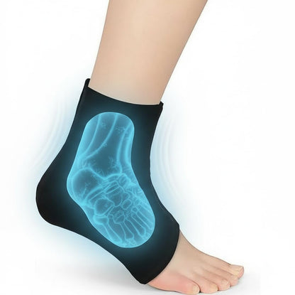 Black ankle support brace with blue interior on a white background