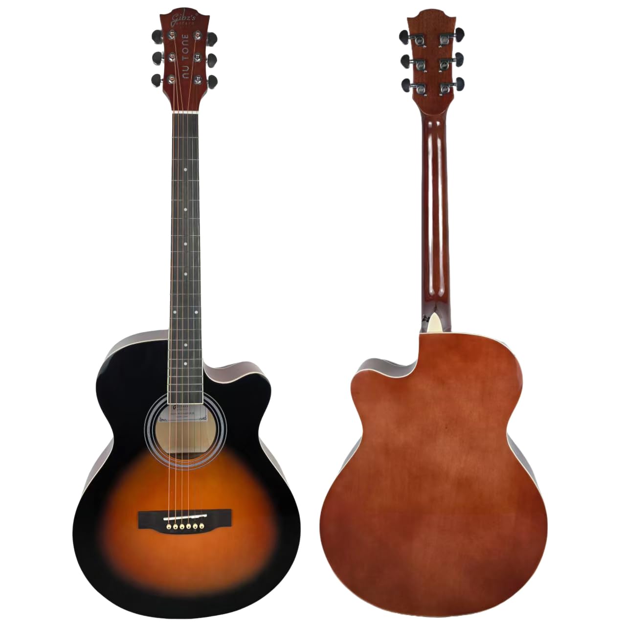 Gibz's Guitars NU TONE Series 40” Acoustic-Electric Guitar Full-Size Cutaway Body Linden Wood Construction Built-in Pickup Adjustable Truss Rod Smooth Playability with Zipper Gig Bag- GNT40 (GNT40-SB)
