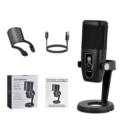 Softline Pro USB Condenser Microphone SP ZX-775 with Table Top Stand for PC Streaming,Podcasts,Recording,Mute Touch,Volume Control,Headphone Monitor,Pop Filter