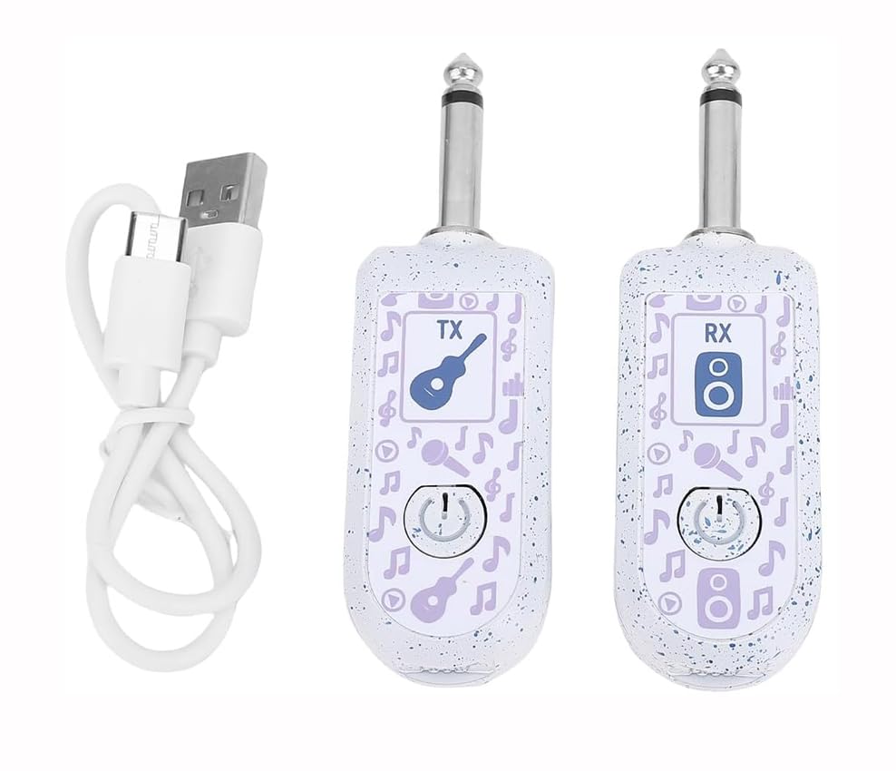 Two white electronic devices labeled 'TX' and 'RX' with a USB cable on a white background.