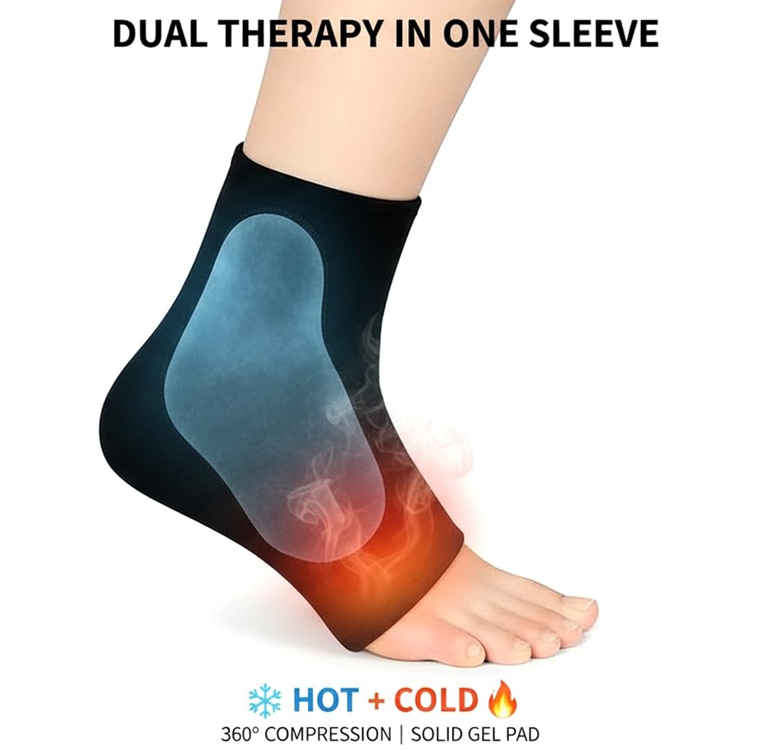 Ankle sleeve with hot and cold therapy features on a white background