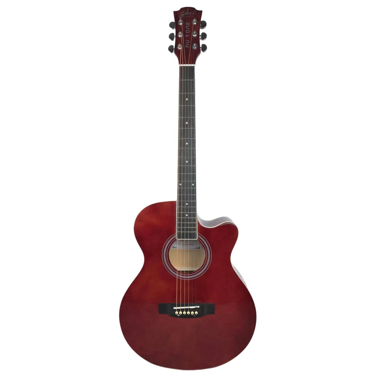 Gibz's Guitars NU TONE Series 40” Acoustic-Electric Guitar Full-Size Cutaway Body Linden Wood Construction Built-in Pickup Adjustable Truss Rod Smooth Playability with Zipper Gig Bag- GNT40 (GNT40-WR)