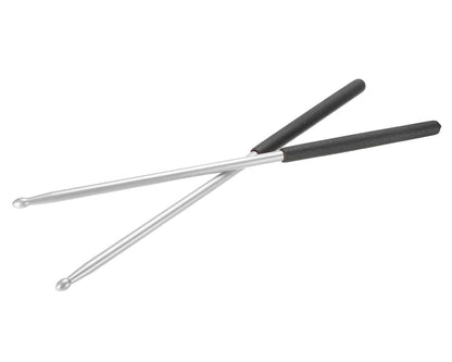 Two metal rods with black handles on a white background