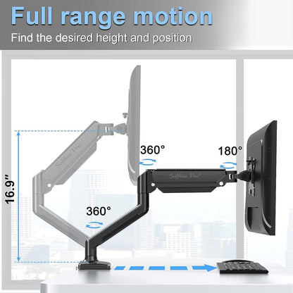 Softline Pro SP HMS1 Single Monitor Desk Mount, Gas Spring Single Arm Monitor Stand Desk VESA Mount for 13 to 32 Inch Screen with Clamp and Grommet Mounting Base