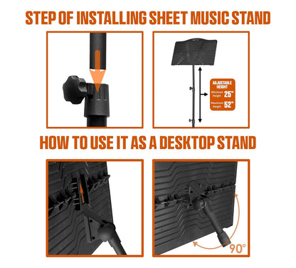 Softline Pro Music Stand, Portable & Foldable Professional Notation Stand with Light and Bag, Tabletop Music Book Stand for Guitar, Ukulele, Violin Players (SP-ABSP-FMUS-KIT)