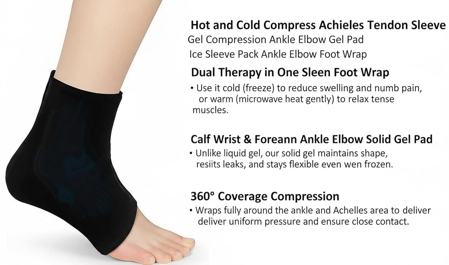 CHINEYA Hot and Cold Compress Achilles Tendon Sleeve Gel Compression Ankle Gel Pad Ice Sleeve Pack Ankle Foot Wrap (CH HC SOLID GEL - Ankle)