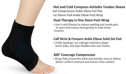 CHINEYA Hot and Cold Compress Achilles Tendon Sleeve Gel Compression Ankle Gel Pad Ice Sleeve Pack Ankle Foot Wrap (CH HC SOLID GEL - Ankle)