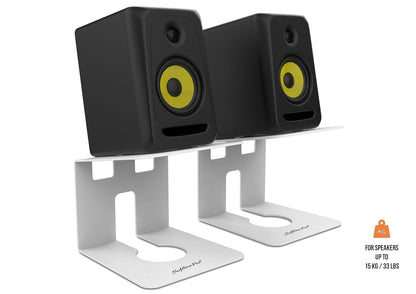 Softline Pro Desktop Speaker Stands – Adjustable Monitor Riser Pair (White, Metal, Ventilated Design) { SP DMS3 WH}