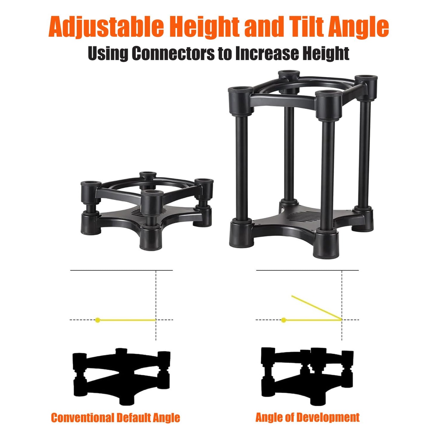 Softline Pro SP-ISO108 Isolation Studio Monitor Stand Height & Tilt Adjustable Black - Pack of 2 Pcs