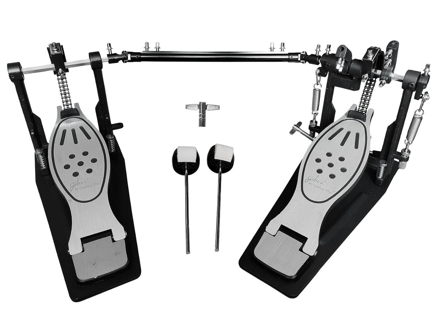 Softline Pro SP D-532 Double Bass Drum Pedal Professional Heavy Duty Double Chain Drive Twin Kick Pedal with Power Glide Cam Coil Spring Adjustable Spring Tension & Non-Slip Base for Drum Kits