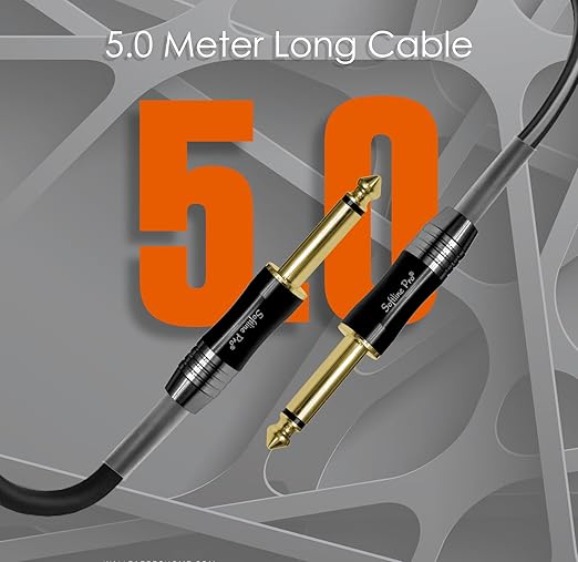 Softline Pro Electric Guitar Patch Cord Cable, 6.35MM Mono Jack to 6.35MM Mono Jack 16 Ft / 5 Meter Cable for Mixer, Power Amplifier, HiFi Stereo, Loudspeaker, Durable Gold Plated Connectors, SPJJ500