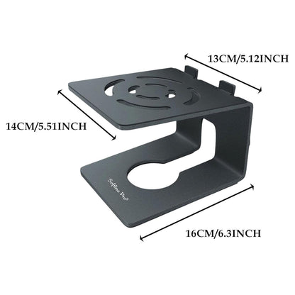 Black metal bracket with dimensions labeled on a white background
