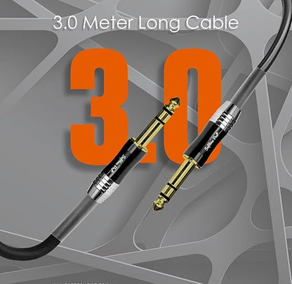 Softline Pro SPSS300 6.3MM Stereo Jack to 6.3MM Stereo Jack 10 Ft / 3 Meter Cable (Gold Plated)