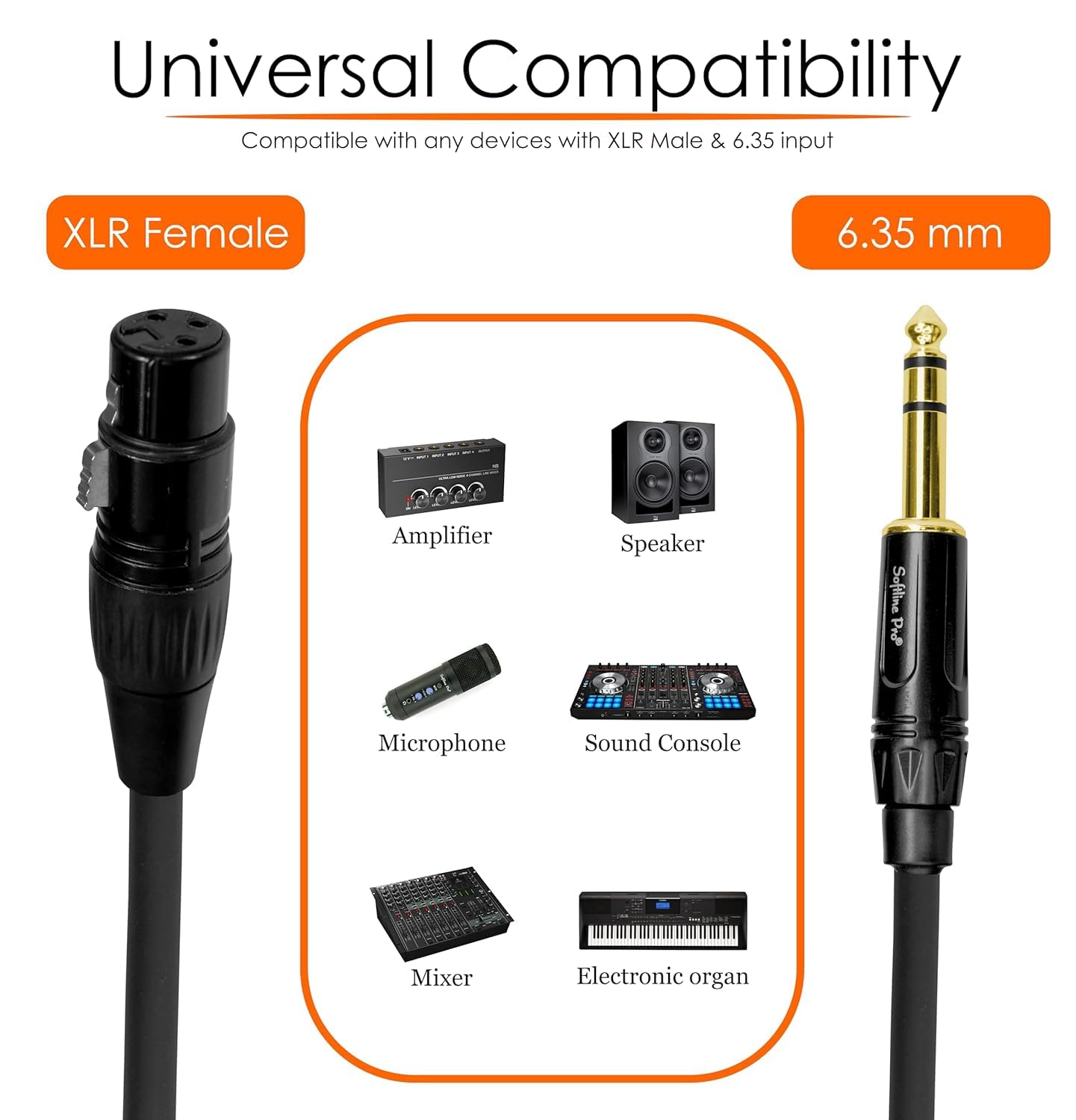 Softline Pro XLR Female to 6.3mm Jack Stereo 5 Meter Cable XLR to Female Auxiliary Stereo Cable 3Pin for TRS Audio Microphone (SPSF 500)