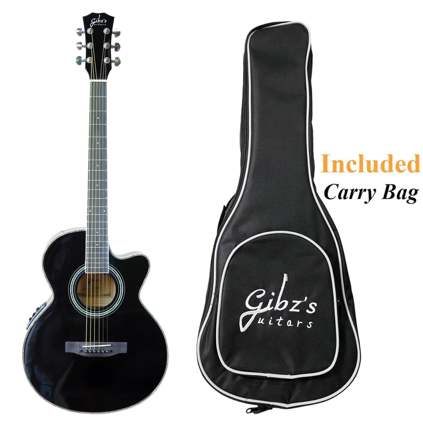 Gibz's Guitar G39EQ Glossy Semi Acoustic Guitar with Fishman Pickup, Truss Rod and Padded Bag