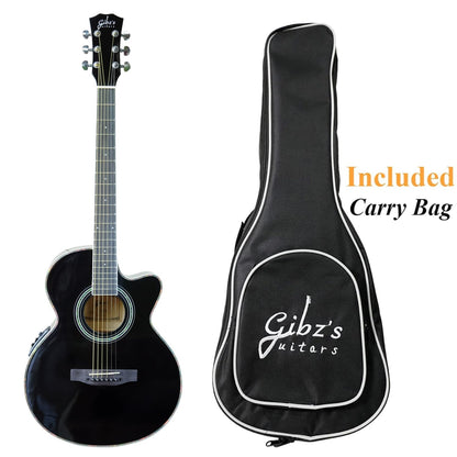 Gibz's Guitar G39EQ Glossy Semi Acoustic Guitar with Fishman Pickup, Truss Rod and Padded Bag
