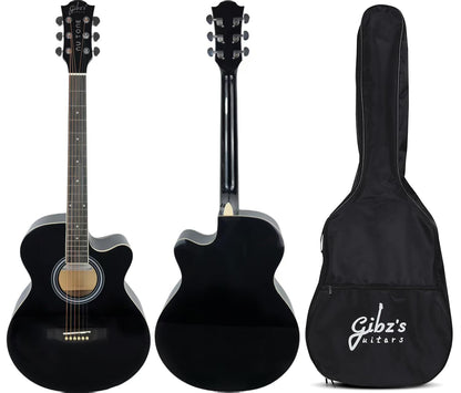 Gibz's Guitars NU TONE Series 40” Acoustic-Electric Guitar Full-Size Cutaway Body Linden Wood Construction Built-in Pickup Adjustable Truss Rod Smooth Playability with Zipper Gig Bag- GNT40 (GNT40-BK)