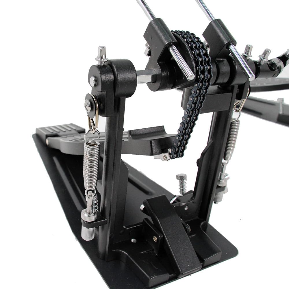 Softline Pro SP D-512 Double Bass Drum Pedal Professional Heavy Duty Double Chain Drive Twin Kick Pedal with Power Glide Cam Coil Spring Adjustable Spring Tension & Non-Slip Base for Drum Kits
