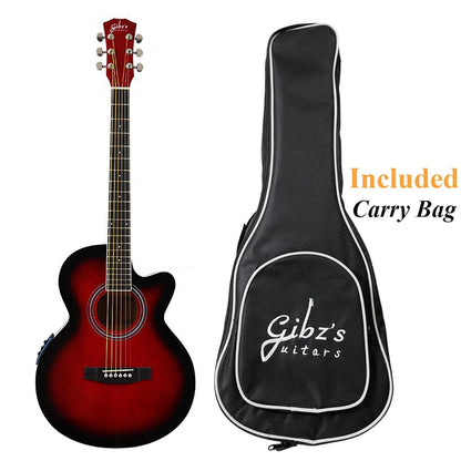 Gibz's Guitar G39EQ Glossy Semi Acoustic Guitar with Fishman Pickup, Truss Rod and Padded Bag (RB)