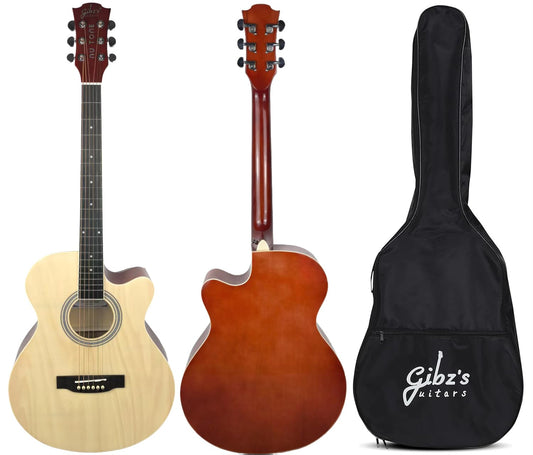 Gibz's Guitars NU TONE Series 40” Acoustic-Electric Guitar Full-Size Cutaway Body Linden Wood Construction Built-in Pickup Adjustable Truss Rod Smooth Playability with Zipper Gig Bag- GNT40 (GNT40-NT)