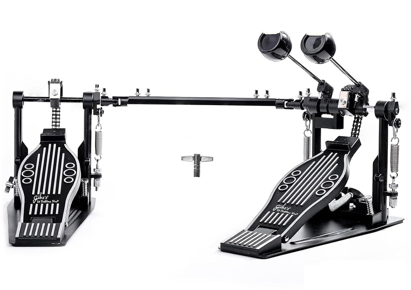 Softline Pro SP D-512 Double Bass Drum Pedal Professional Heavy Duty Double Chain Drive Twin Kick Pedal with Power Glide Cam Coil Spring Adjustable Spring Tension & Non-Slip Base for Drum Kits