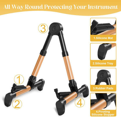 Softline Pro Guitar Stand for Home, Folding Instrument Stand for Acoustic, Electric, Classical Guitars, Violin, Ukulele & Bass, Portable and Lightweight, Easy to fold (SP24-A Gold)