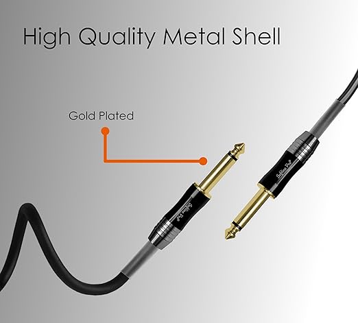 Softline Pro Electric Guitar Patch Cord Cable, 6.35MM Mono Jack to 6.35MM Mono Jack 16 Ft / 5 Meter Cable for Mixer, Power Amplifier, HiFi Stereo, Loudspeaker, Durable Gold Plated Connectors, SPJJ500