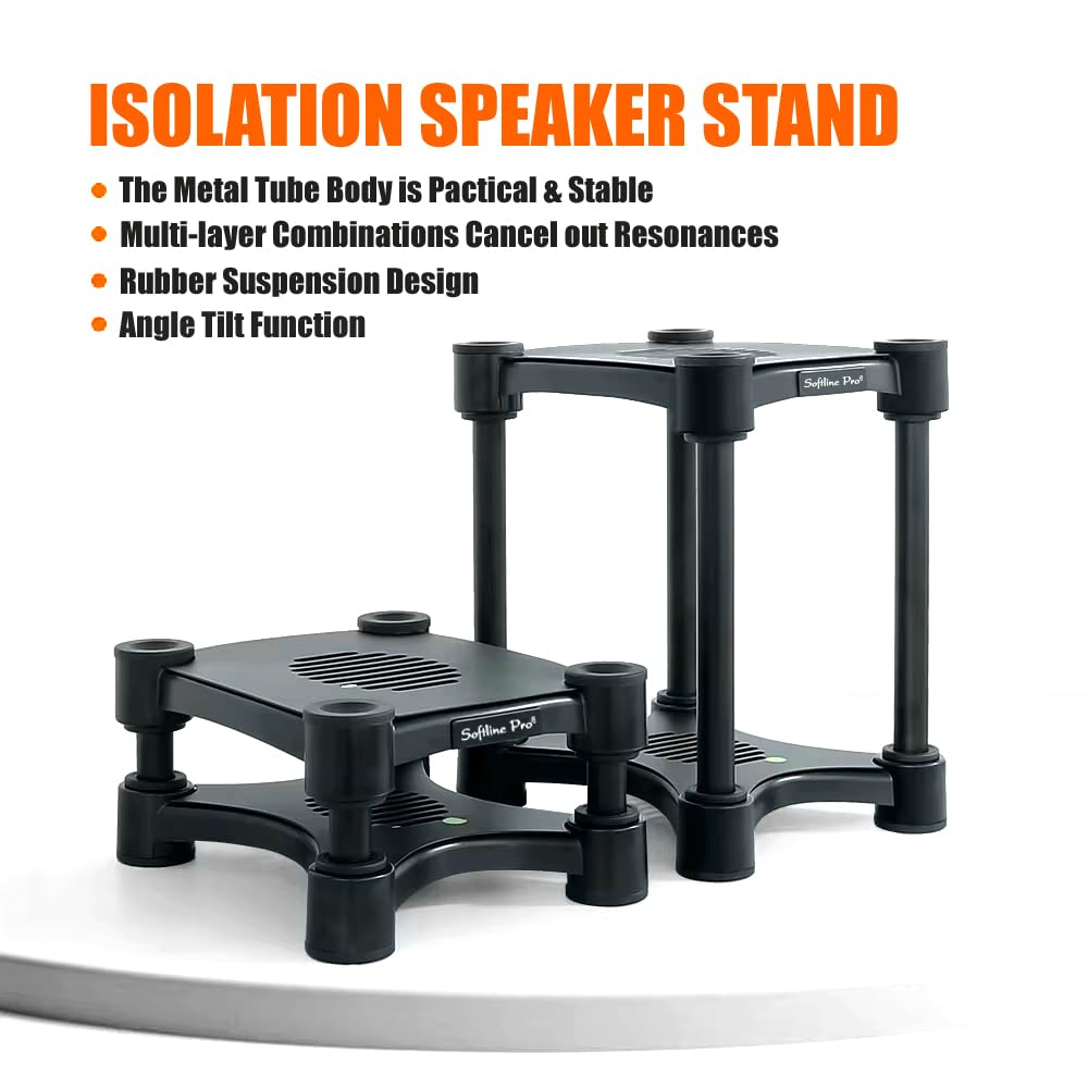 Softline Pro SP-ISO108 Isolation Studio Monitor Stand Height & Tilt Adjustable Black - Pack of 2 Pcs