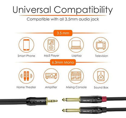 Softline Pro Spy05 3.5Mm Trs To 6.3Mm Jack Mono 16 Ft / 5 Meter Cable, Silver