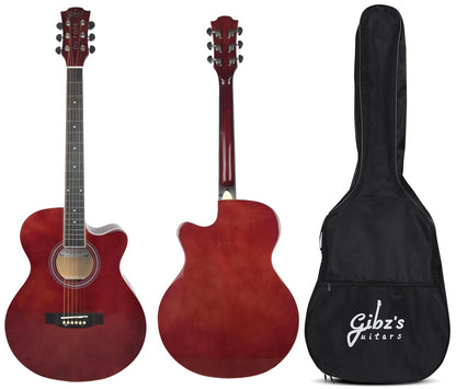 Gibz's Guitars NU TONE Series 40” Acoustic-Electric Guitar Full-Size Cutaway Body Linden Wood Construction Built-in Pickup Adjustable Truss Rod Smooth Playability with Zipper Gig Bag- GNT40 (GNT40-WR)