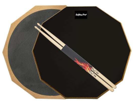 Softline Pro Dumbed Drum Practice Pad 12" & 10 Corners Double Sided (SP-DPP-40-Stick-BK)