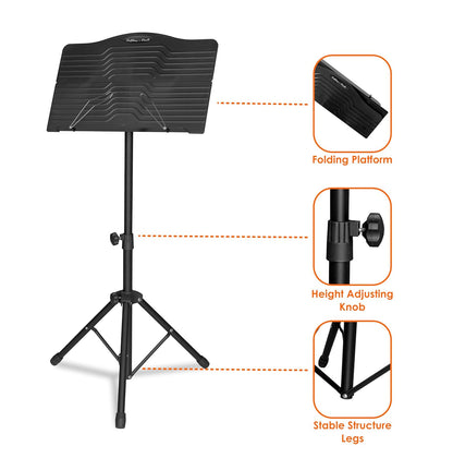 Softline Pro Music Stand, Portable & Foldable Professional Notation Stand with Light and Bag, Tabletop Music Book Stand for Guitar, Ukulele, Violin Players (SP-ABSP-FMUS-KIT)