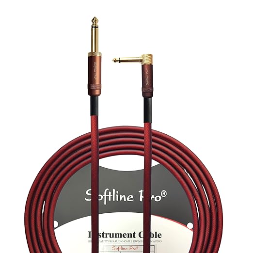 Softline Pro Professional Guitar Cable 6.35mm Right Angle to 6.35mm Double Shielding Matt Silicone PVC Jacket Premium Instrument Cable for Electric, Bass & Semi-Acoustic Guitars - 5M (RAST 500 Pro)