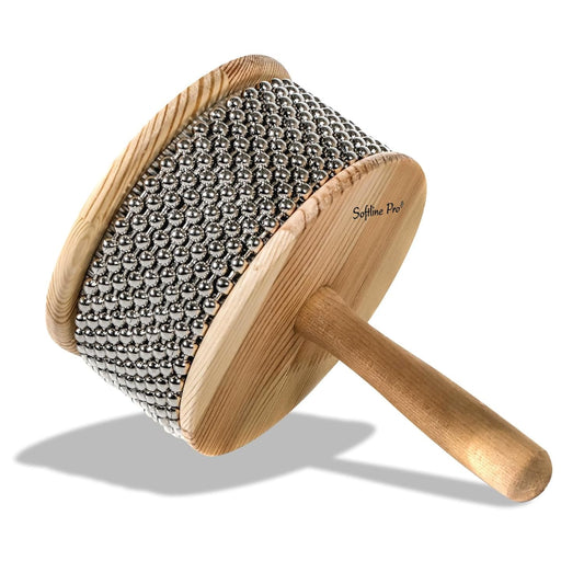 Softline Pro Wooden Cabasa Percussion Musical Instrument Metal Beaded Chain & Cylinder Pop Hand Shake (SP WC-530)