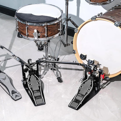 Softline Pro SP D-512 Double Bass Drum Pedal Professional Heavy Duty Double Chain Drive Twin Kick Pedal with Power Glide Cam Coil Spring Adjustable Spring Tension & Non-Slip Base for Drum Kits