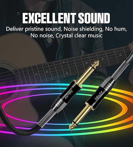 Softline Pro Electric Guitar Patch Cord Cable, 6.35MM Mono Jack to 6.35MM Mono Jack 16 Ft / 5 Meter Cable for Mixer, Power Amplifier, HiFi Stereo, Loudspeaker, Durable Gold Plated Connectors, SPJJ500